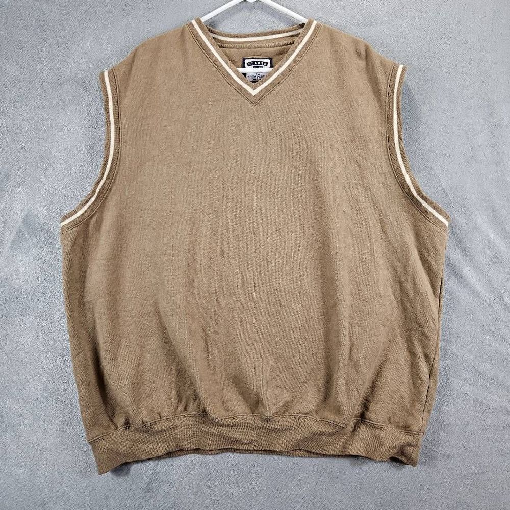 Vintage Lee Vest Mens 2XL Beige Sueded Sleeveless V-neck Knit Sweater